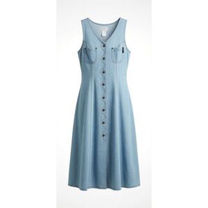 True Blue Lace Up Corset Cottagecore Vtg 90s Denim Boho Midi SunDress Size 14